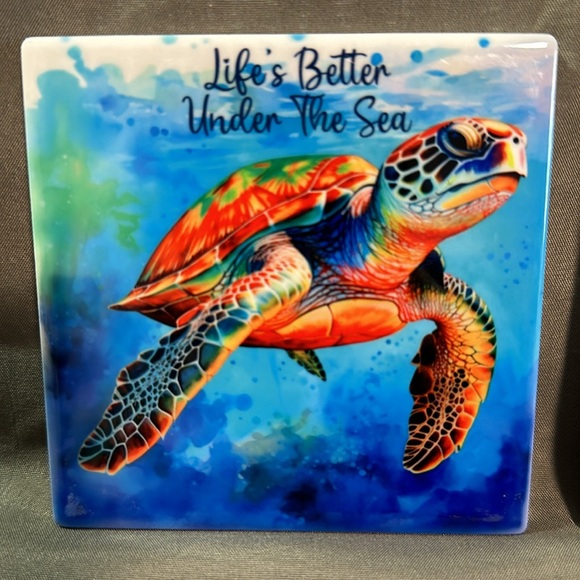 Set of 4 square  Beach/Ocean ceramic coasters. - Picture 3 of 5